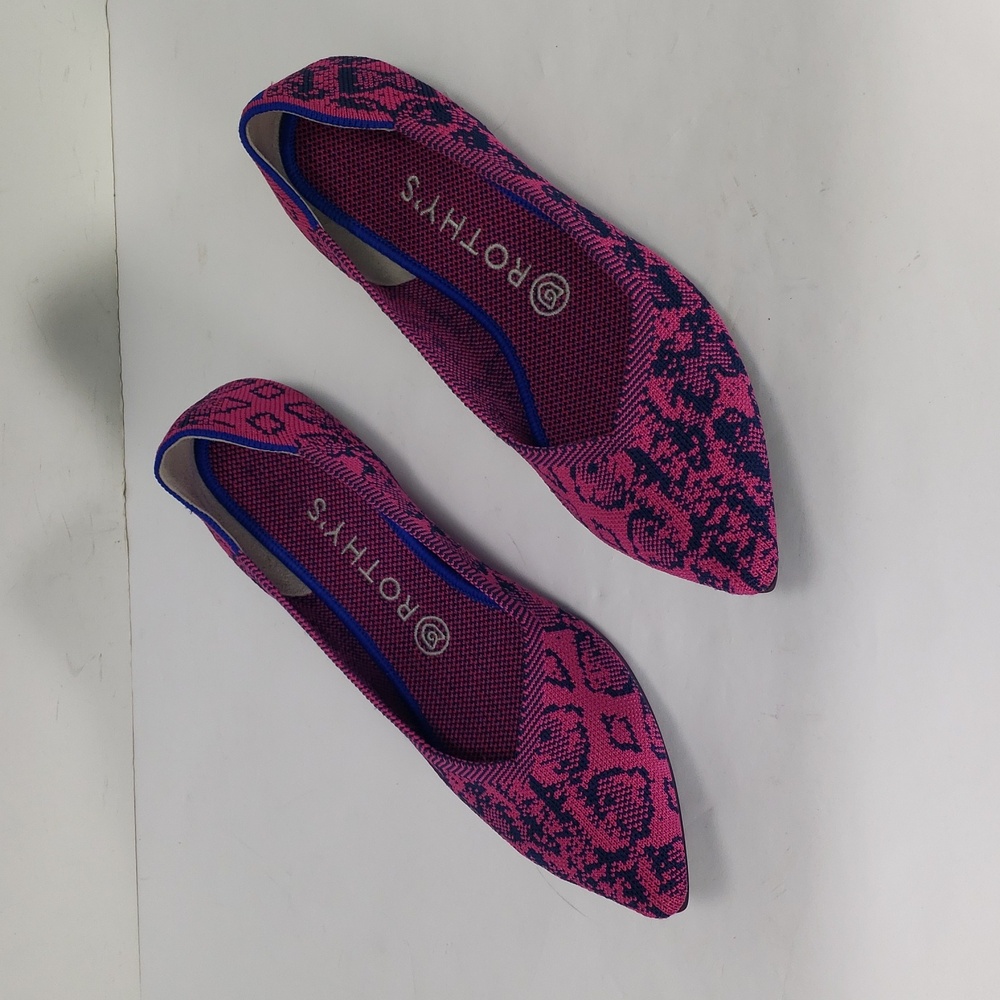 ROTHY'S THE POINT FUCHSIA NAVY SNAKE PRINT BALLET FLATS SHOES WOMEN'S 9 RETIRED